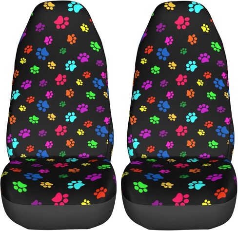 Dujiea Colorful Dog Cat Paw Print Car Front Seat Covers 2 Pcs Universal Auto Seat Covers Front Seats Only, Vehicle Bucket Seat Protectors Fit for Most Car SUV Sedan and Truck in Kuwait