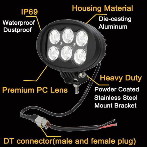 Super Bright Offroad LED Work Light & Fender Light for John Deere Tractor & Versatile Agri Vehicles, 4x6 inch Oval, 6000K Cool-White Long Range Focused Spot Beam, Corrosion/Vibration Resistant, 4-Pack in Saudi Arabia
