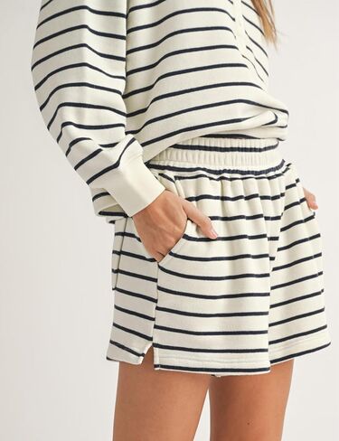 Women's Striped 2 Piece Lounge Set Casual Button Long Sleeve Sweatshirt Matching Loose Shorts Pajama Outfit in Kuwait