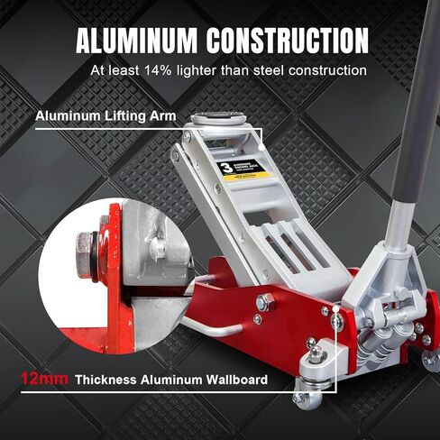 رافعة أرضية سباق تورين هيدروليكية منخفضة الحجم من الألومنيوم والفولاذ مع مضخة رفع سريعة بمكبس مزدوج، سعة 1.5 طن (3000 رطل)، أحمر in Kuwait