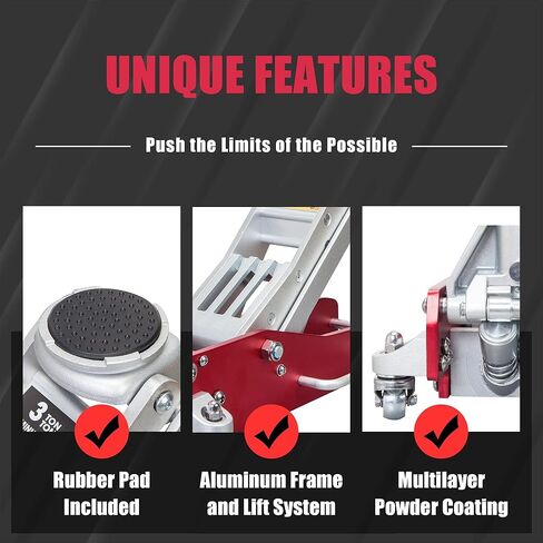 رافعة أرضية سباق تورين هيدروليكية منخفضة الحجم من الألومنيوم والفولاذ مع مضخة رفع سريعة بمكبس مزدوج، سعة 1.5 طن (3000 رطل)، أحمر in Kuwait