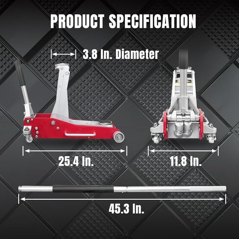 رافعة أرضية سباق تورين هيدروليكية منخفضة الحجم من الألومنيوم والفولاذ مع مضخة رفع سريعة بمكبس مزدوج، سعة 1.5 طن (3000 رطل)، أحمر in Kuwait
