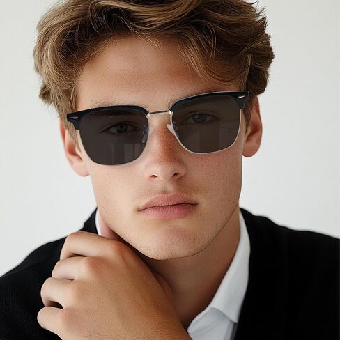 Classic Retro Browline Premium Polarized Sunglasses for Men and Women - Black Polarized Lens with Black Frame and Gold Trim with Premium Travel Case - UV Protection in Saudi Arabia