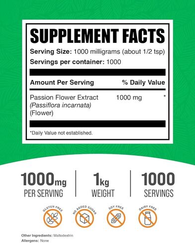 BulkSupplements.com Passion Flower Extract Powder - Passion Flower Supplement, Passion Flower 1000mg - Herbal Supplement, Gluten Free, 1000mg per Serving, 250g (8.8 oz) (Pack of 1) in Kuwait