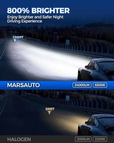 Marsauto H13/9008 Fog Light Bulbs, Brighter 34000LM 800% Light Bulbs with Turbo Fan,5 Mins Quick Installation, IP67 Waterproof Bulbs, Pack of 2 in Saudi Arabia
