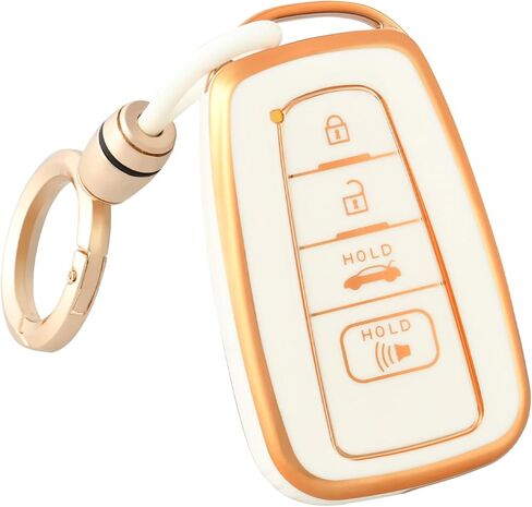 OFFWEGO for Toyota Key Fob Cover with Silver Keychain, Soft TPU Protection Key Case fits 2018-2022 Camry RAV4 Highlander Avalon C-HR Prius Corolla GT86 Smart Key Case Holder, Silver Purple in Kuwait