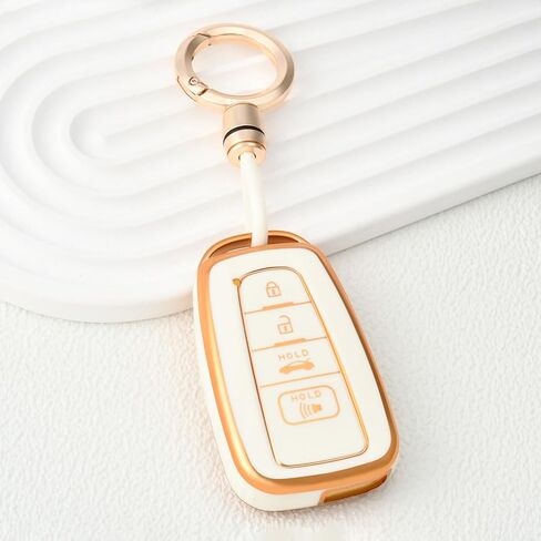 OFFWEGO for Toyota Key Fob Cover with Silver Keychain, Soft TPU Protection Key Case fits 2018-2022 Camry RAV4 Highlander Avalon C-HR Prius Corolla GT86 Smart Key Case Holder, Silver Purple in Kuwait