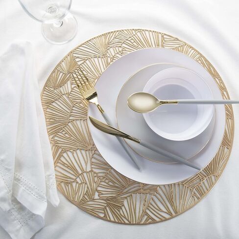 Home Details 4 Pack Round Shell Laser Cut Placemat, Kitchen, Dinning Room, Place Setting, Décor, Gold in Kuwait