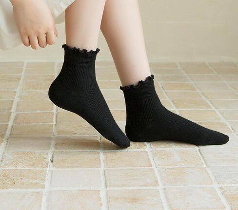 Women Ruffle Socks Casual Ankle Cute Turn-Cuff Socks Soft Knit Cotton Lettuce Frilly Socks 6 Pack in Saudi Arabia