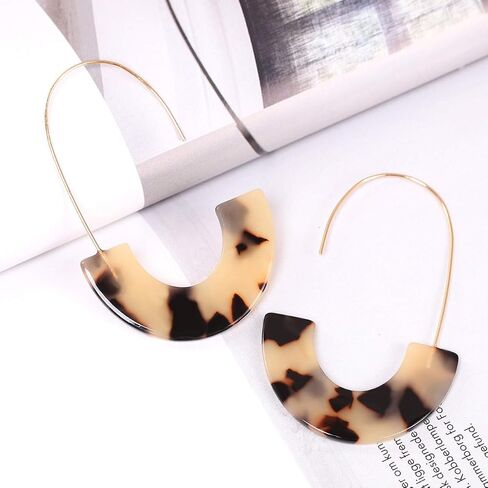 Acrylic Earrings Statement Tortoise Hoop Earrings Resin Wire Drop Dangle Earrings Fashion Jewelry For Women in Kuwait