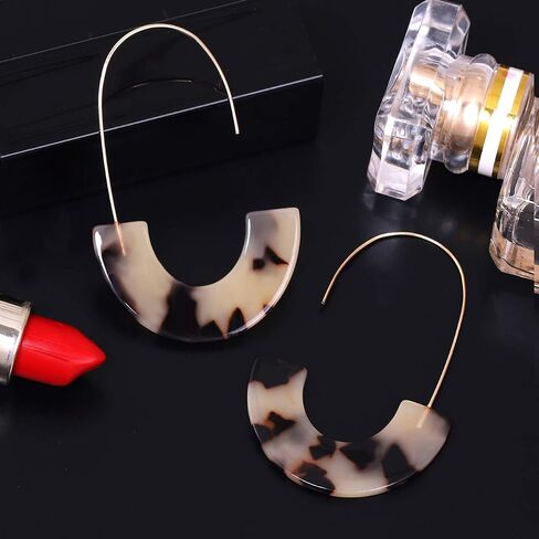Acrylic Earrings Statement Tortoise Hoop Earrings Resin Wire Drop Dangle Earrings Fashion Jewelry For Women in Kuwait