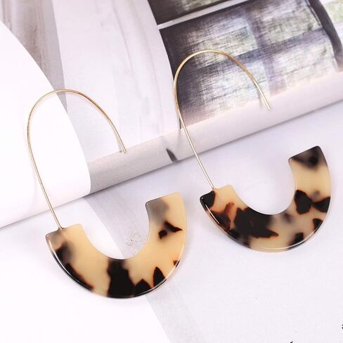 Acrylic Earrings Statement Tortoise Hoop Earrings Resin Wire Drop Dangle Earrings Fashion Jewelry For Women in Kuwait
