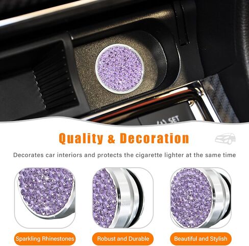 Augeny Bling Car Cigarette Lighter Plug Cover, Crystal Automotive Cigarette Lighter Plug Button Cover, Universal Dustproof Lighter Cover, Vehicle Interior Decor Accessories for Most Cars (Pink) in Kuwait