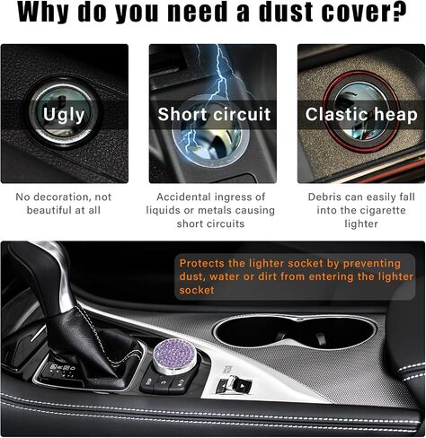 Augeny Bling Car Cigarette Lighter Plug Cover, Crystal Automotive Cigarette Lighter Plug Button Cover, Universal Dustproof Lighter Cover, Vehicle Interior Decor Accessories for Most Cars (Pink) in Kuwait