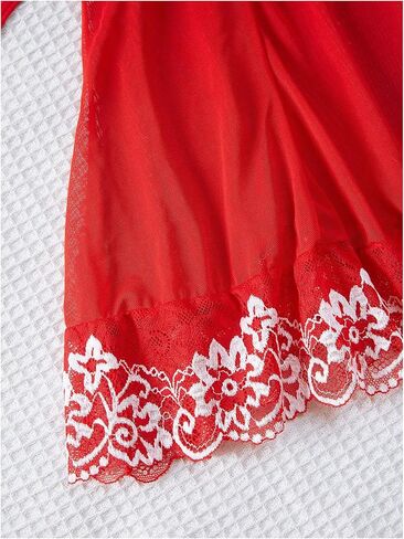 OYOANGLE Women's 2 Piece Babydoll Outfits Lace Sheer Bowknot Chemise Nightgown with Thongs in Saudi Arabia