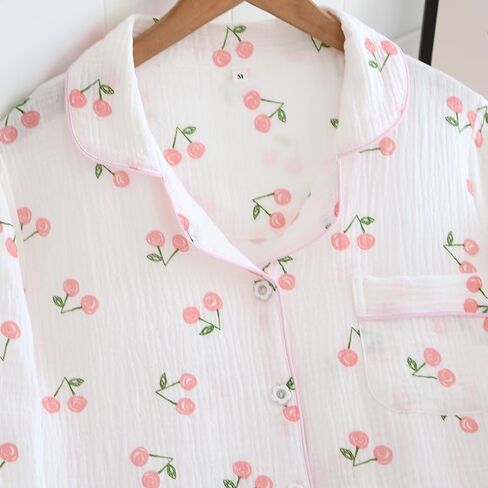 Womens Cotton Gauze Pajama Set Floral Print 2 Piece Pjs Long Sleeve Button Down Sleepwear Cute Pj Sets in Saudi Arabia