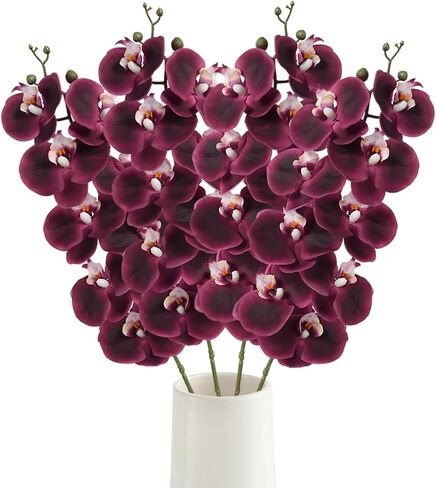 IPOPU 4 pcs 37 in Orchids Artificial Flowers Fake Orchid Latex Silk Real Touch Fake Flowers Long Stem Artificial Flowers for Tall Vase for Wedding Home Party Décor(Burgundy) in Saudi Arabia