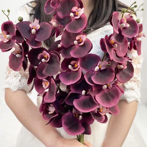 IPOPU 4 pcs 37 in Orchids Artificial Flowers Fake Orchid Latex Silk Real Touch Fake Flowers Long Stem Artificial Flowers for Tall Vase for Wedding Home Party Décor(Burgundy) in Saudi Arabia