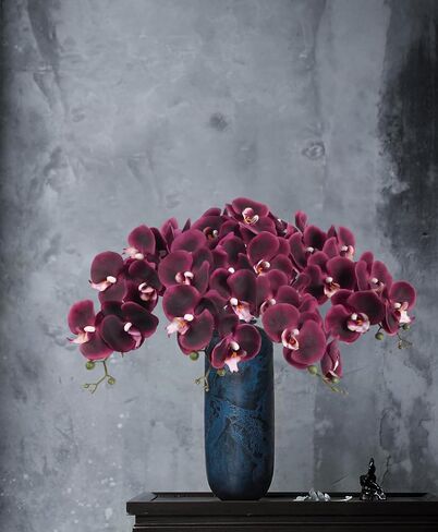 IPOPU 4 pcs 37 in Orchids Artificial Flowers Fake Orchid Latex Silk Real Touch Fake Flowers Long Stem Artificial Flowers for Tall Vase for Wedding Home Party Décor(Burgundy) in Saudi Arabia