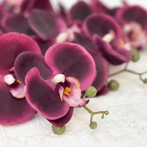 IPOPU 4 pcs 37 in Orchids Artificial Flowers Fake Orchid Latex Silk Real Touch Fake Flowers Long Stem Artificial Flowers for Tall Vase for Wedding Home Party Décor(Burgundy) in Saudi Arabia