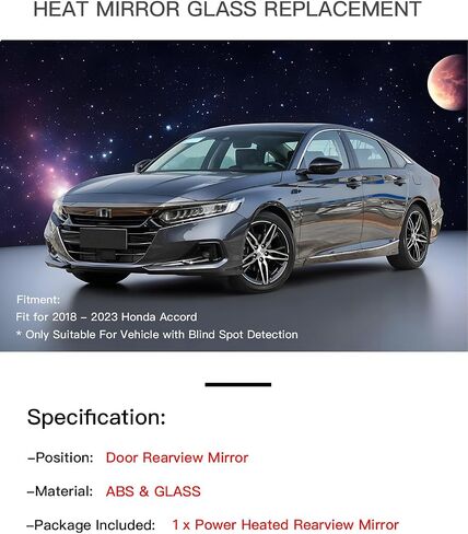 Passenger Right Side Heated Mirror Glass Compatible with Honda Accord 2018-2023 With Rear Holder and Blind Spot Detection in Saudi Arabia
