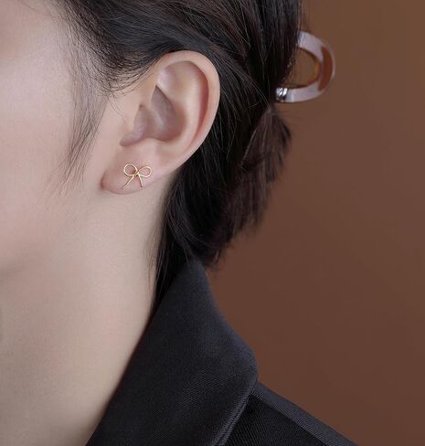Reffeer Solid 925 Sterling Silver Bow Stud Earrings for Women Teens Ribbon Stud Earrings Bowknot in Kuwait