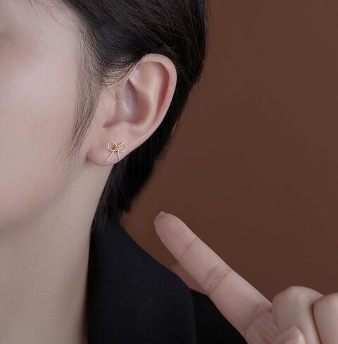 Reffeer Solid 925 Sterling Silver Bow Stud Earrings for Women Teens Ribbon Stud Earrings Bowknot in Kuwait