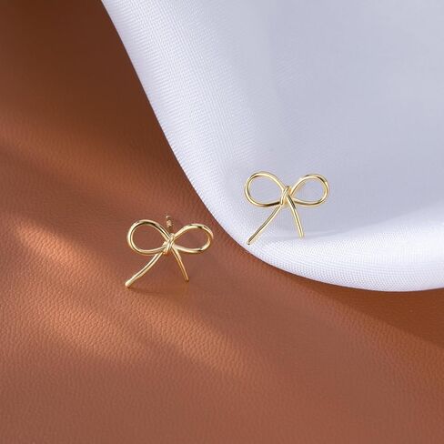 Reffeer Solid 925 Sterling Silver Bow Stud Earrings for Women Teens Ribbon Stud Earrings Bowknot in Kuwait