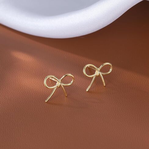 Reffeer Solid 925 Sterling Silver Bow Stud Earrings for Women Teens Ribbon Stud Earrings Bowknot in Kuwait