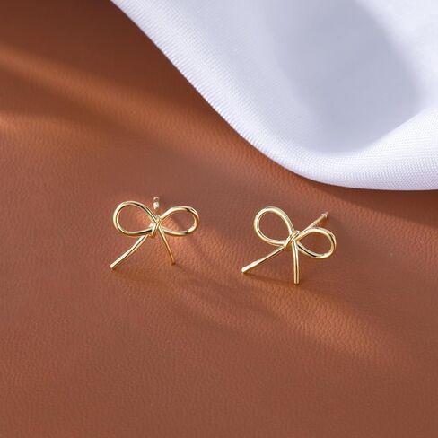 Reffeer Solid 925 Sterling Silver Bow Stud Earrings for Women Teens Ribbon Stud Earrings Bowknot in Kuwait