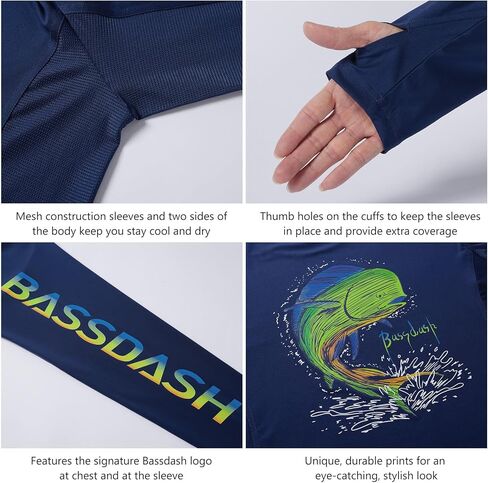 BASSDASH Men’s Graphic Shirts Long Sleeve Fishing Shirt UPF 50+ Moisture Wicking UV Sun Protection FS35M in Kuwait