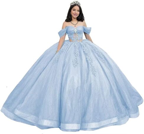 Mouccy Glitter Lace Quinceanera Dresses Beaded Off Shoulder Sweet 16 Dresses with Train Pearly XV Dresses for Quinceanera in Saudi Arabia