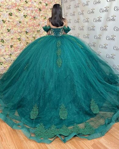 Mouccy Glitter Lace Quinceanera Dresses Beaded Off Shoulder Sweet 16 Dresses with Train Pearly XV Dresses for Quinceanera in Saudi Arabia
