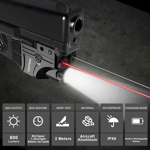 Purple Laser + Infrared(IR) Laser Beams with 800 Lumens Flashlight, 3 in1 Laser Light Combo, Tactical Laser Sight Flashlight USB Rechargeable, Strobe & Steady Flashlight for Picatinny Rail in Kuwait