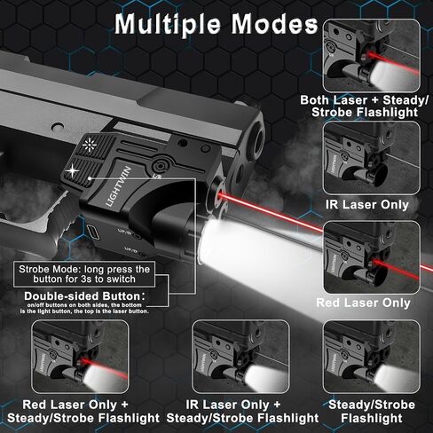 Purple Laser + Infrared(IR) Laser Beams with 800 Lumens Flashlight, 3 in1 Laser Light Combo, Tactical Laser Sight Flashlight USB Rechargeable, Strobe & Steady Flashlight for Picatinny Rail in Kuwait
