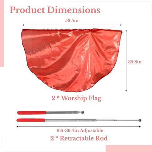 2 PCS Semicircle Worship Flags, 53.5 Inches Praise Dance Flags with Scalable Rods, Shiny Worship Flag, Metallic Silver Praise Flag, Semicircle Worship Banner for Stage Performance, Church Dance in Saudi Arabia