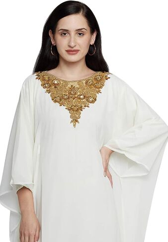 ANIIQ Women Dubai Farasha Kaftan Long Sleeves Evening, Party, Wedding Dress with Free Scarf in Saudi Arabia