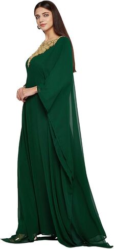 ANIIQ Women Dubai Farasha Kaftan Long Sleeves Evening, Party, Wedding Dress with Free Scarf in Saudi Arabia