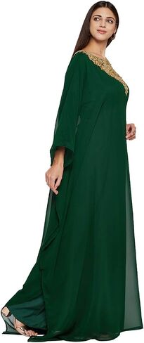 ANIIQ Women Dubai Farasha Kaftan Long Sleeves Evening, Party, Wedding Dress with Free Scarf in Saudi Arabia