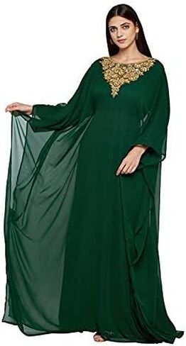 ANIIQ Women Dubai Farasha Kaftan Long Sleeves Evening, Party, Wedding Dress with Free Scarf in Saudi Arabia