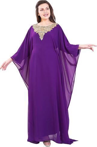 ANIIQ Women Dubai Farasha Kaftan Long Sleeves Evening, Party, Wedding Dress with Free Scarf in Saudi Arabia