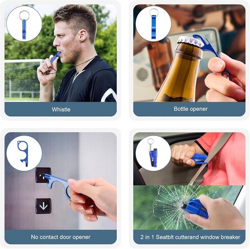 Safety Keychain Set for Women with Personal Alarm, Pom Pom, Whistle, Card Wallet, Bottle Opener, Lipstick Cover in Saudi Arabia