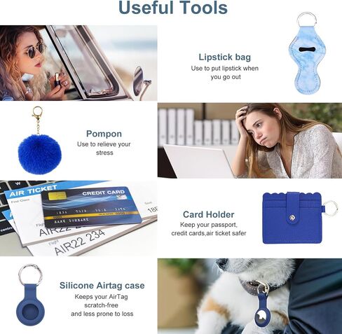 Safety Keychain Set for Women with Personal Alarm, Pom Pom, Whistle, Card Wallet, Bottle Opener, Lipstick Cover in Saudi Arabia