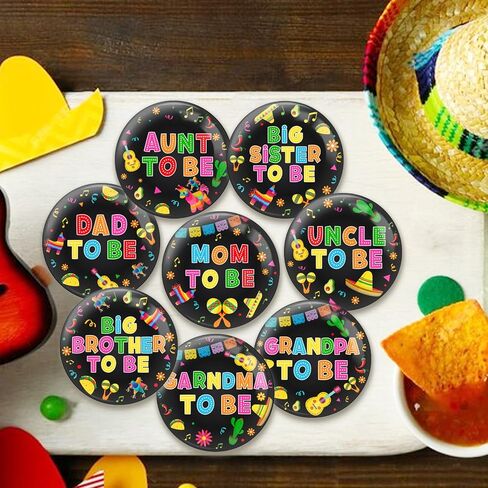 Mexican Fiesta Baby Shower Family Pins, 8Pcs Taco Badges Pin Back Buttons, Mom Dad Uncle Aunt Grandpa Grandma Big Sister Brother to Be Party Favors Accessories, 2.3 Inch in Kuwait