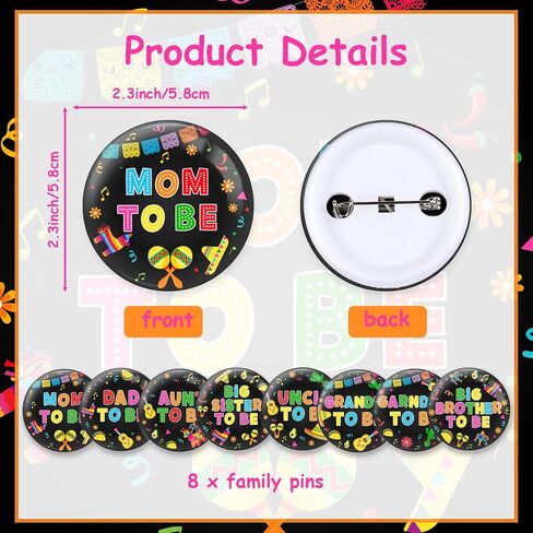 Mexican Fiesta Baby Shower Family Pins, 8Pcs Taco Badges Pin Back Buttons, Mom Dad Uncle Aunt Grandpa Grandma Big Sister Brother to Be Party Favors Accessories, 2.3 Inch in Kuwait