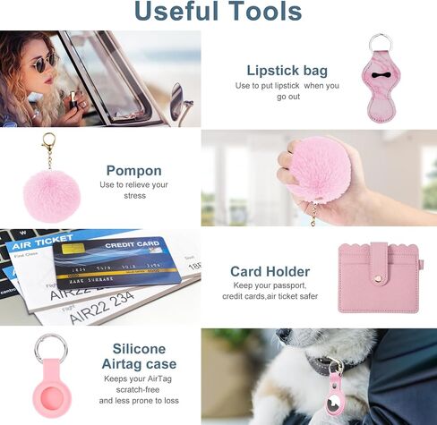 Safety Keychain Set for Women with Personal Alarm, Pom Pom, Whistle, Card Wallet, Bottle Opener, Lipstick Cover in Saudi Arabia