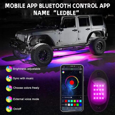 RGB LED Rock Lights Extension Cable, 47 Inch/3.9 Ft RGB Cable Cord for Multi Color Underglow Rock Light Kits, Vehicle Wheel Well Lights Extension Wire, Car Accessories (4PCS) in Saudi Arabia