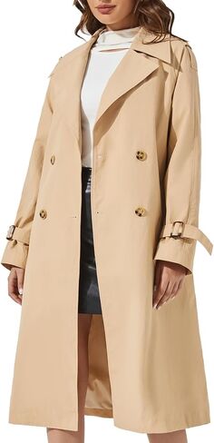 Women's Double Breasted Long Trench Coat Windproof Classic Lapel | Side Pocket Thin Coat With Belt. in Saudi Arabia