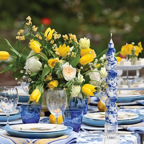 NJAO HOO Floral Taper Candles 7.5 in Spiral Candlesticks Hand Printed Blue and White Candlestick Twisted Taper Candle for Home Garden Decor, 2Pcs in Saudi Arabia