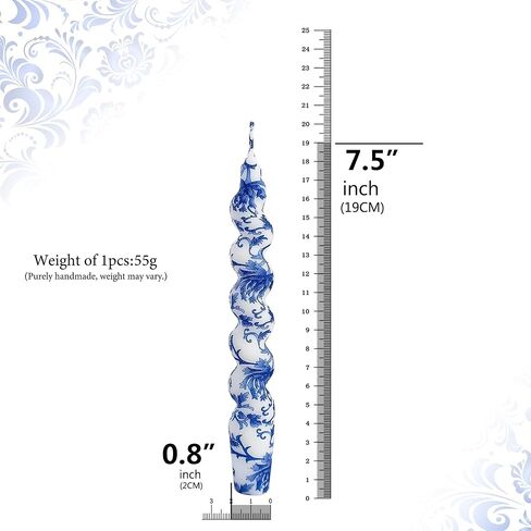 NJAO HOO Floral Taper Candles 7.5 in Spiral Candlesticks Hand Printed Blue and White Candlestick Twisted Taper Candle for Home Garden Decor, 2Pcs in Saudi Arabia